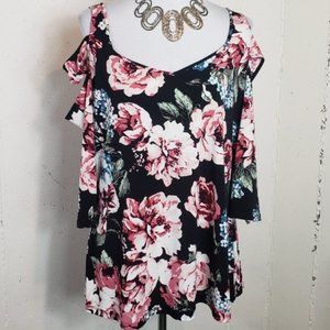 Bold Elements XL Black Floral Cold Shoulder Tunic, XL